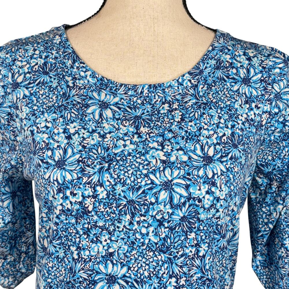 Lilly Pulitzer Small Belden T-Shirt Dress Floral Stretch Ruched Sleeves Cotton - Picture 2 of 9